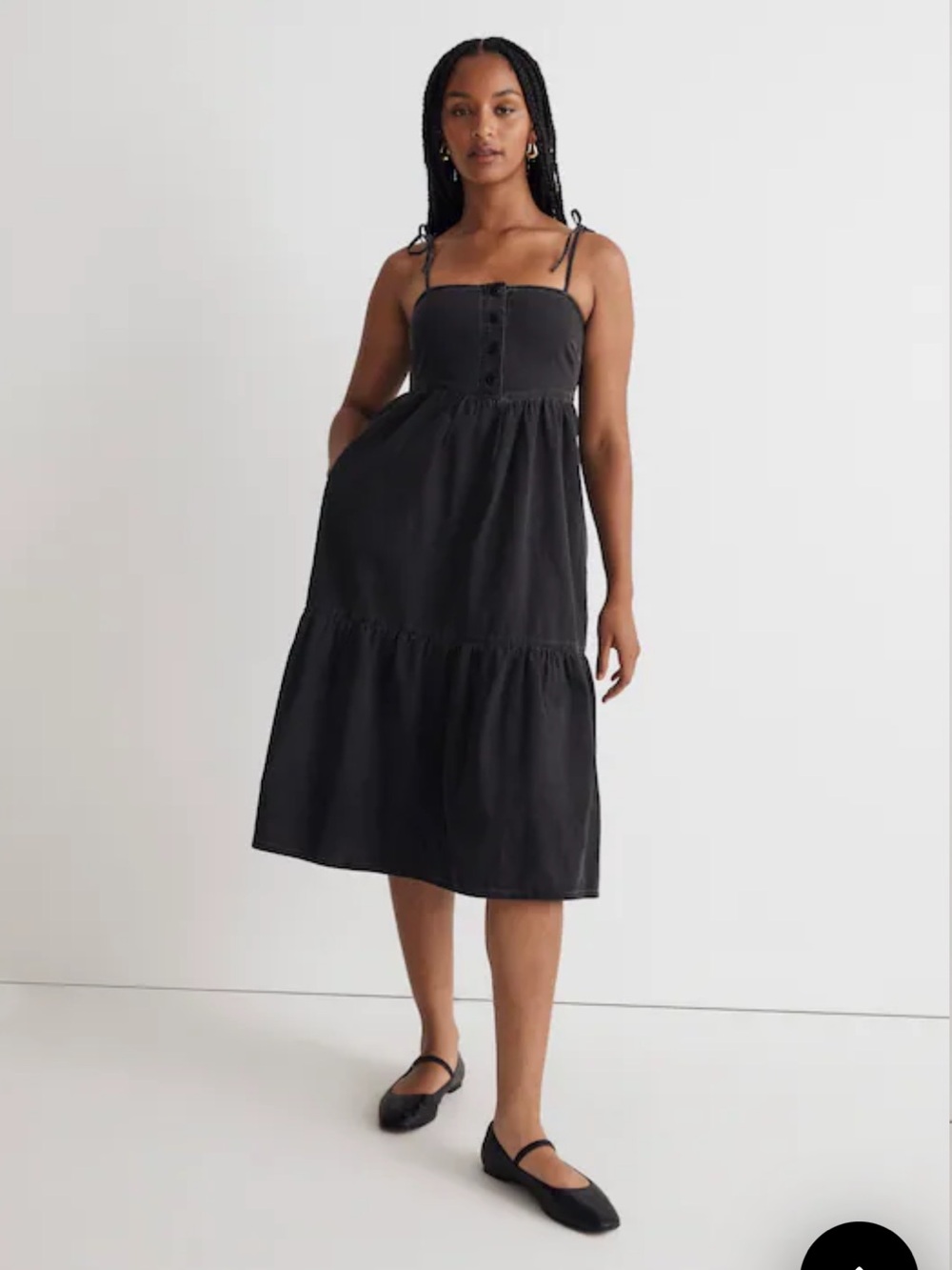 Madewell Denim Tiered Midi Dress in Lunar Black XL